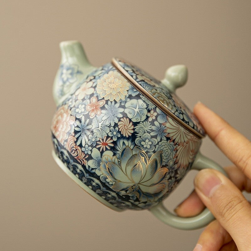 Antique Style Pottery Tea Pot Ball Shaped Infuser Holes Master Tea Cup Ruyao New
