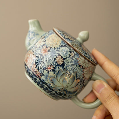 Antique Style Pottery Tea Pot Ball Shaped Infuser Holes Master Tea Cup Ruyao New