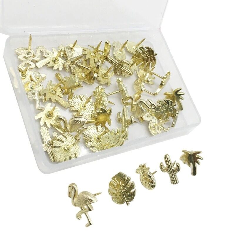 Decorative Thumb Tack 30Pcs Golden Exquisite Message Board Pushpins Kit With Box