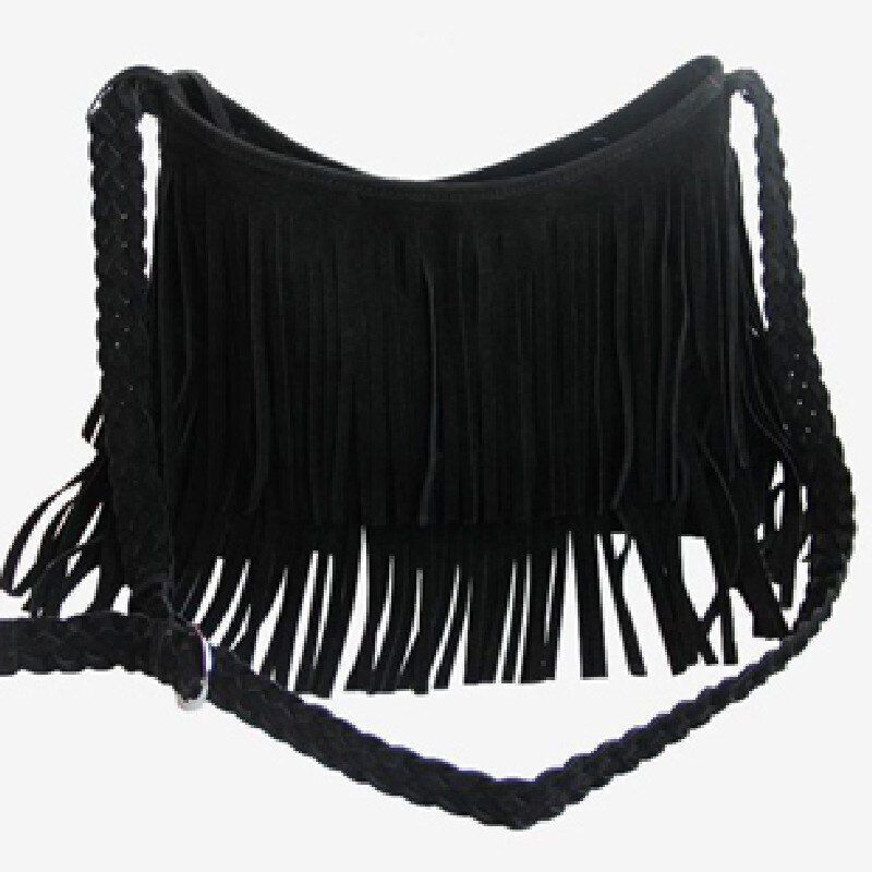 Fringed Leather Shoulder Bag Adjustable Knitting Strap Soft Messenger Bags 1 PC