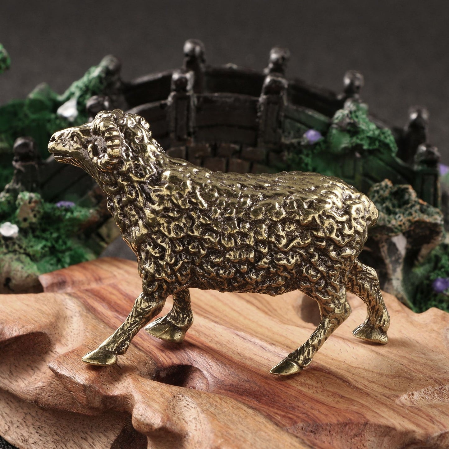 Sheep Statue Zodiac Brass Ornament Antique Solid Copper Tea Pet Desk Decoration
