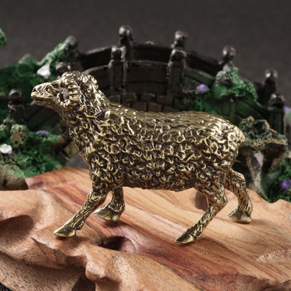 Sheep Statue Zodiac Brass Ornament Antique Solid Copper Tea Pet Desk Decoration