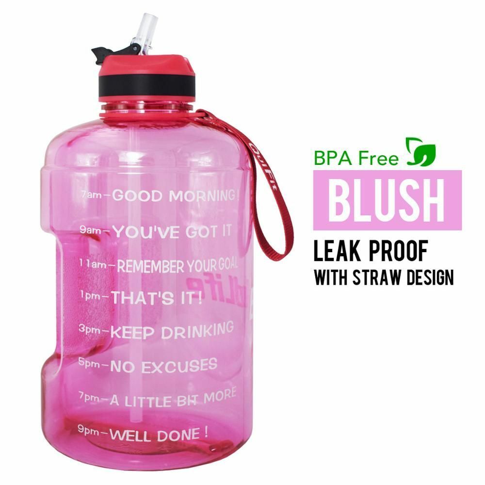 Water Bottle 1 Gallon Straw Clear Plastic Drinking Bottles Big GYM Jug Cup BPA