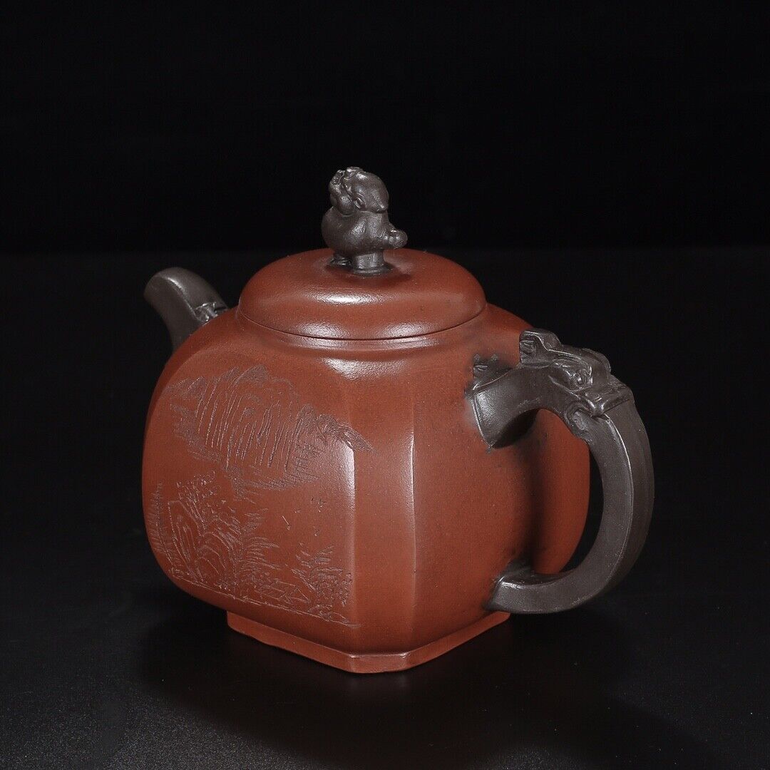 Chinese Yixing Zisha Clay Handmade Exquisite Teapot （：四方 底款：曼希陶艺）