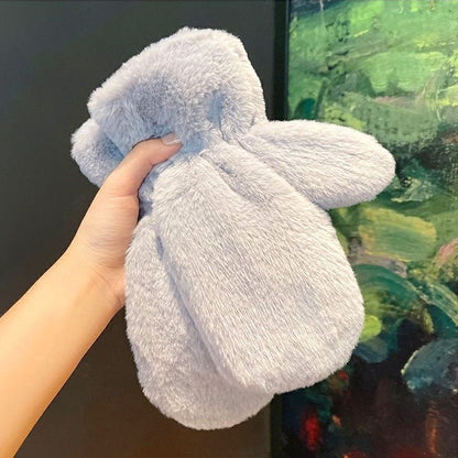Women Thicken Plush Gloves Solid Color Soft Fluffy Girls Winter Hand Warmer Mitt