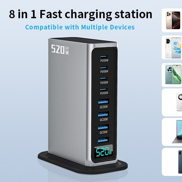 USB C Charger Block, 520w GaN 8 Ports USB C Fast Charger, Desktop Multi Port