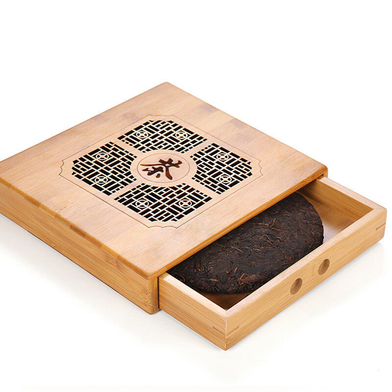 Creative Bamboo Storage Box For Pu'er Tea Cake Cabinet With Drawers For Tea Tool