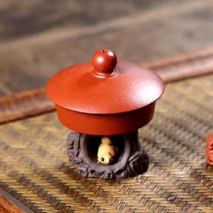 Squirrel Handmade Purple Clay Tea Pet 4.9cm Teaport Lid Bracket Kung Fu Tea set