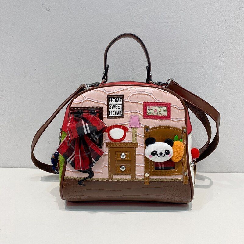 Leather Patchwork Embroidery Shoulder Bag Messenger Purse Handbags 23*24*15 CM
