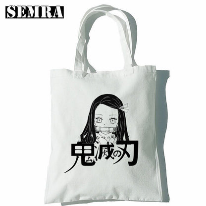 Canvas Tote Shoulder Bag Student Teacher Large Square Purse White / Black Pouch