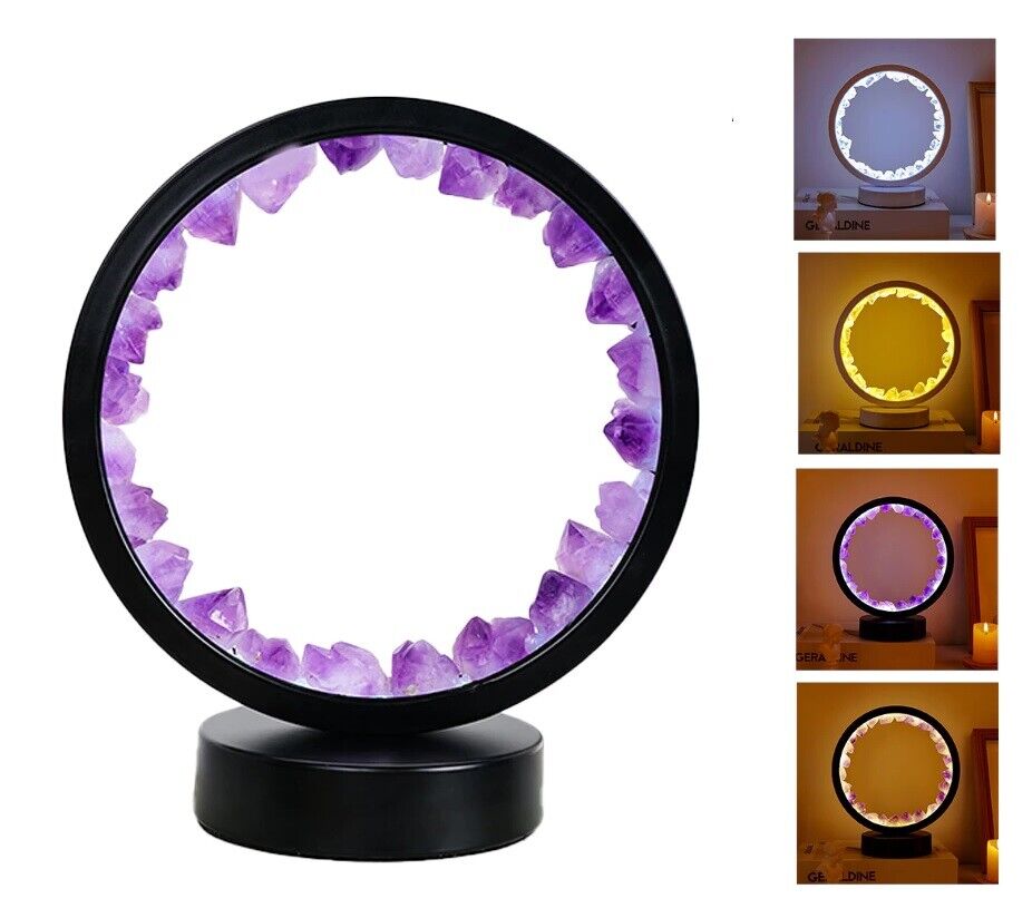 Bedside Lamps LED Rechargeable Natural Quartz Amethyst Cluster Desk Night Lights