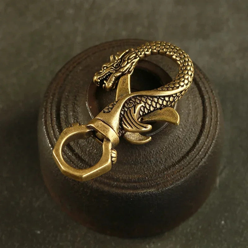 Vintage Copper Dragon Figurines Small Ornaments Animal Car Key Chains Crafts