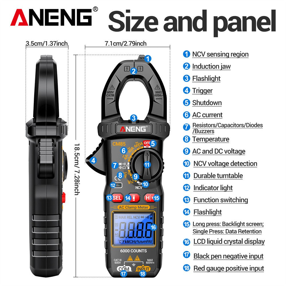 ANENG CM85 Digital Multimeter Tester AC DC Volt Ohm Amp Clamp Meter Auto Range