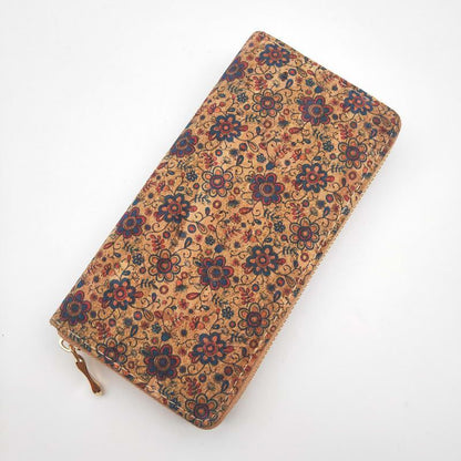 Tile Pattern Print Natural Cork Wallet Leather Long Purse Zipper Card Holder 1PC