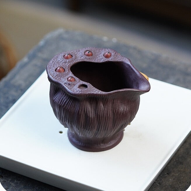 True Yixing Zisha Purple Clay Tea Cup Pitcher Handmade Fish Carved Fair Cup New