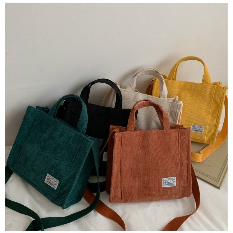Corduroy Bag Canvas Shoulder Crossbody Handbag Tote Bag Short Handle 26*10*23 CM