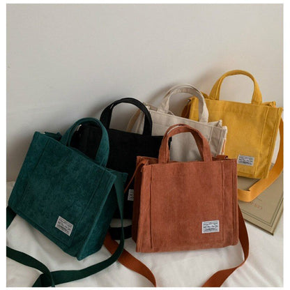 Corduroy Bag Canvas Shoulder Crossbody Handbag Tote Bag Short Handle 26*10*23 CM