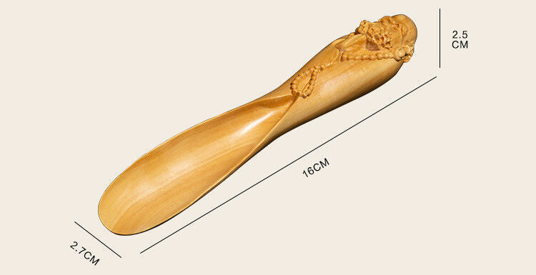 16 CM Long Carved Boxwood Carving Tea Scoop Spoon: Damo