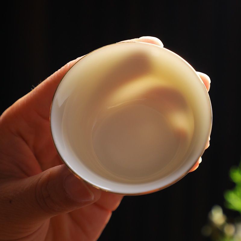 6pcs Chinese Ceramic Kung Fu Teacups Gold Rim 45ml Auspicious Home Tea Set