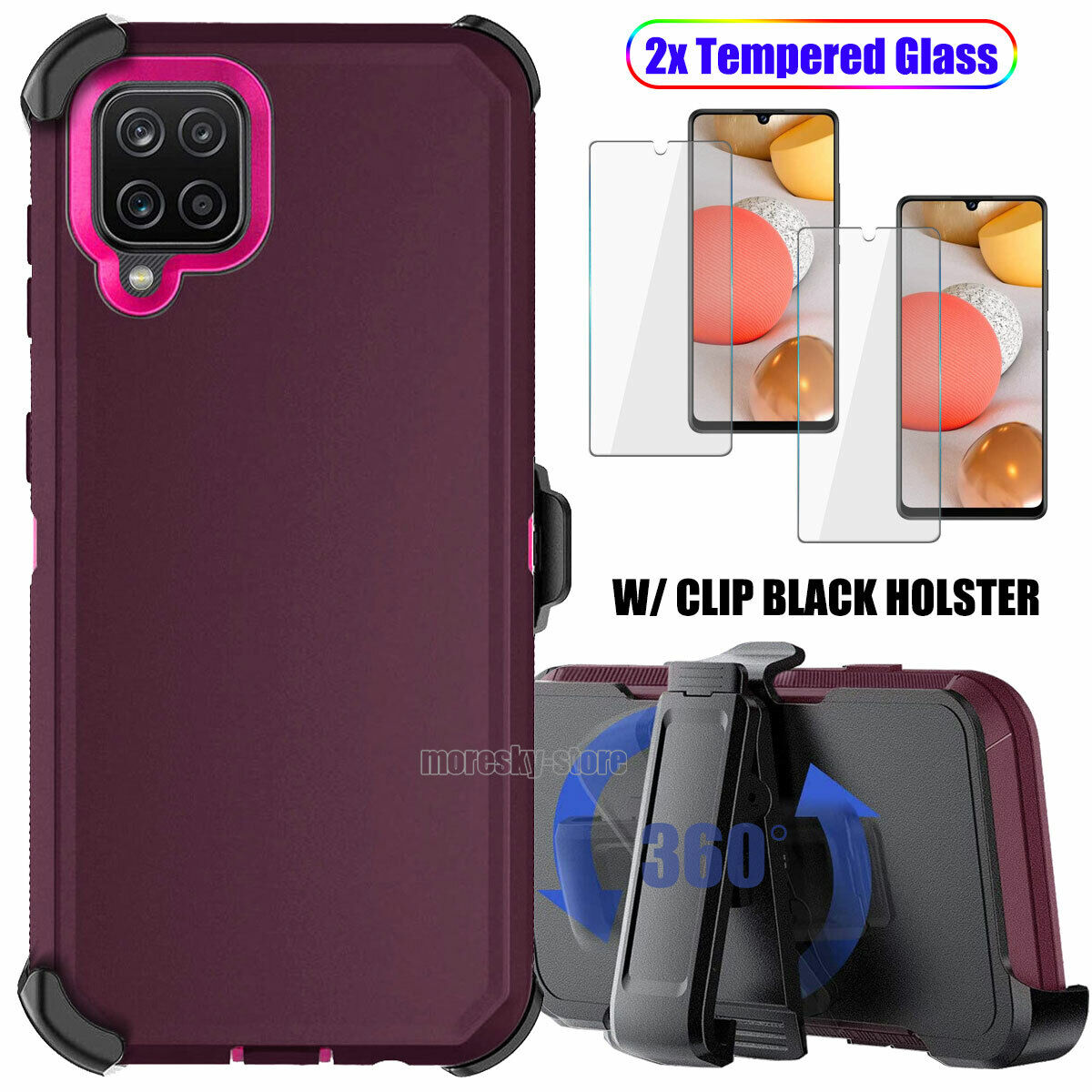 Case Clip Holster Cover,Tempered Glass Protector For Samsung Galaxy A42 5G