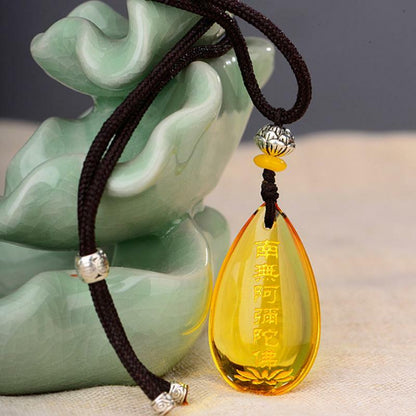 2PCS Namo Amitabha Crystal Pendant Tibetan Buddhist Amulet Feng Shui Necklace