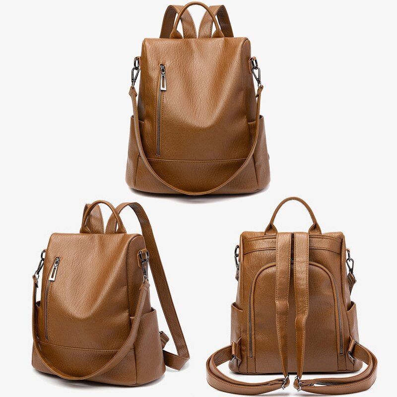 Backpack Soft Leather Large Bag Traveling Laptop Bags Polyester Hasp Zipper 1 PC