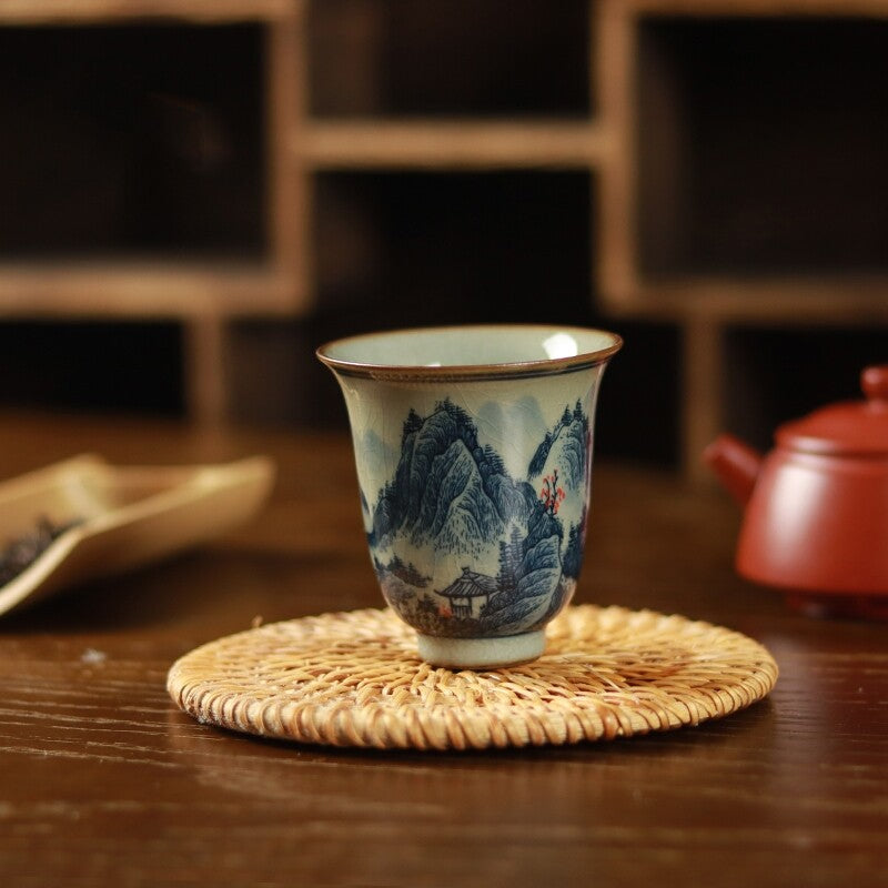 Handpainted Jingde Town Porcelain Tea Cup Crackle Glaze Fragrance Smelling Cup