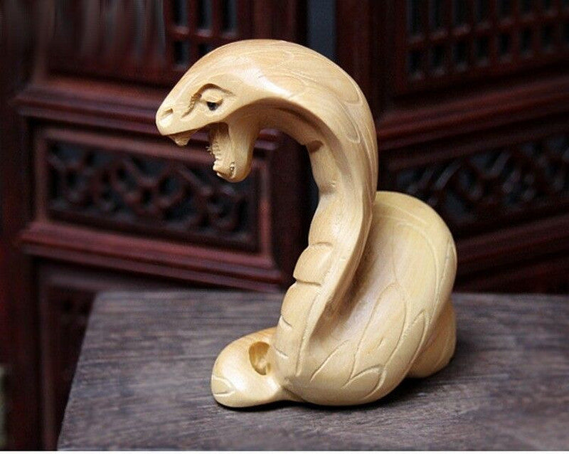Boxwood Carving Netsuke Snake Figurines Statues Art Sculptures Wood Hand Carved