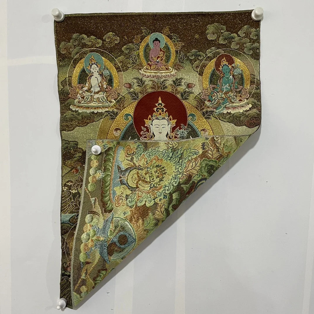 35" Tibetan Buddhism Embroidery Four Arm Guanyin Buddha Thangka Wall hanging