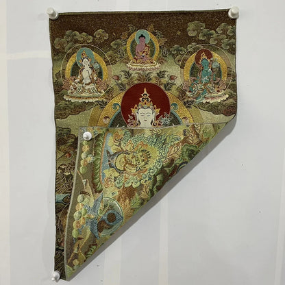 35" Tibetan Buddhism Embroidery Four Arm Guanyin Buddha Thangka Wall hanging