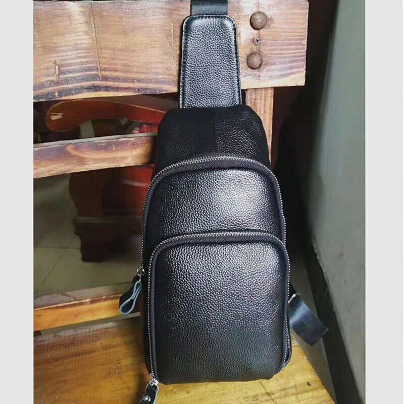 Sling Backpack Men's Genuine Leather Crossbody Chest Bag Casual Sport Daypack