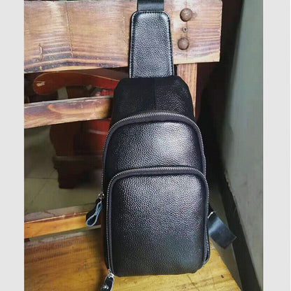Sling Backpack Men's Genuine Leather Crossbody Chest Bag Casual Sport Daypack