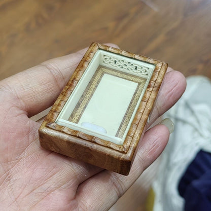 Vintage Burl Wood Cricket Cage Zhang Shenglin 4.1x6.2x1.5cm
