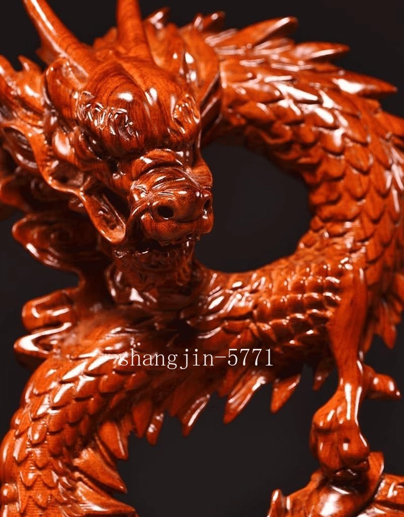 Feng Shui Dragon Statue Chinese Wood Figurine for Wealth & Luck Home Decor