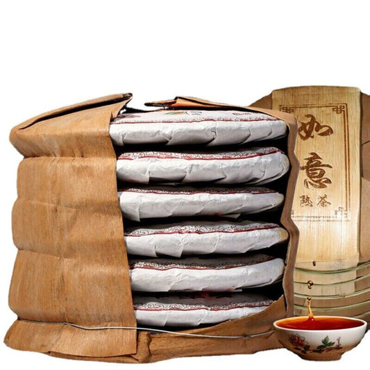 2499g 7 Cakes Ripe Pu Erh Black Tea Chinese Yunnan Pure Ruyi Qizi Pu'er Tea Cake