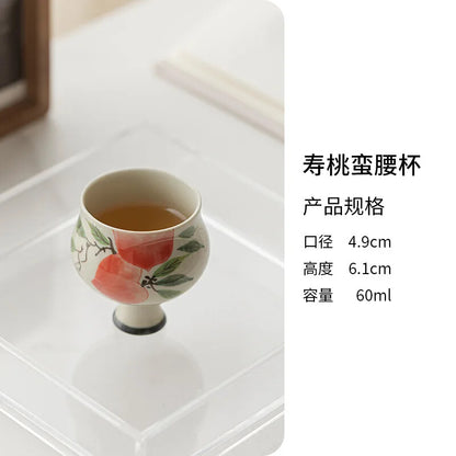 Hand Drawing High Foot Tea Cup Ceramic Thin Waist Tea Set Tasting Cup Household