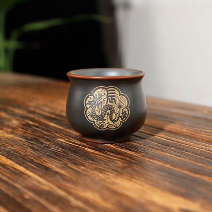 70ml Chinese Purple Pottery Handcarved Twelve Zodiac Master Cup Kungfu Teaware