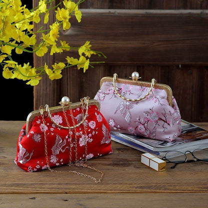 Flowers Style Vintage Kiss Lock Shell Bag Chain Shoulder Crossbody Bag Handbags