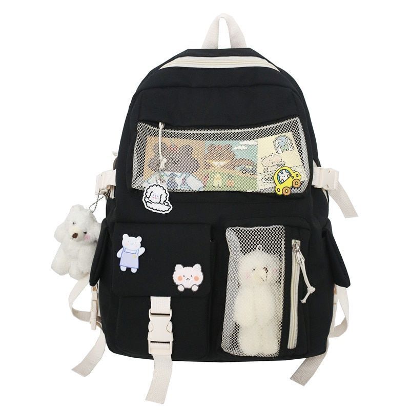 Buckle Badge Backpack Candy Color Fashion Cute Schoolbag Shoulder Bag 32*43*13CM