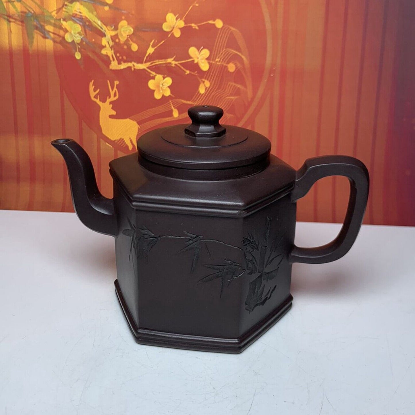 Vintage China Yixing Purple Clay Teapot Zisha Ceremony Bamboo Teaware Collection