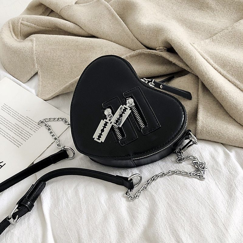 Gothic Heart Blade Zipper Chain Crossbody Bags Shoulder Purse Handbags Wallet