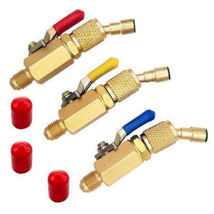 3PCS/Set Brass Air Conditioning Shut Valve Adapter 1/4" SAE Male And Female
