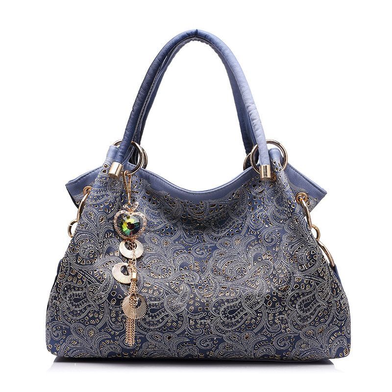 Hollow Out Ombre Handbags Floral Print Shoulder Bag Tassel Purse 35*10*29 CM 1PC