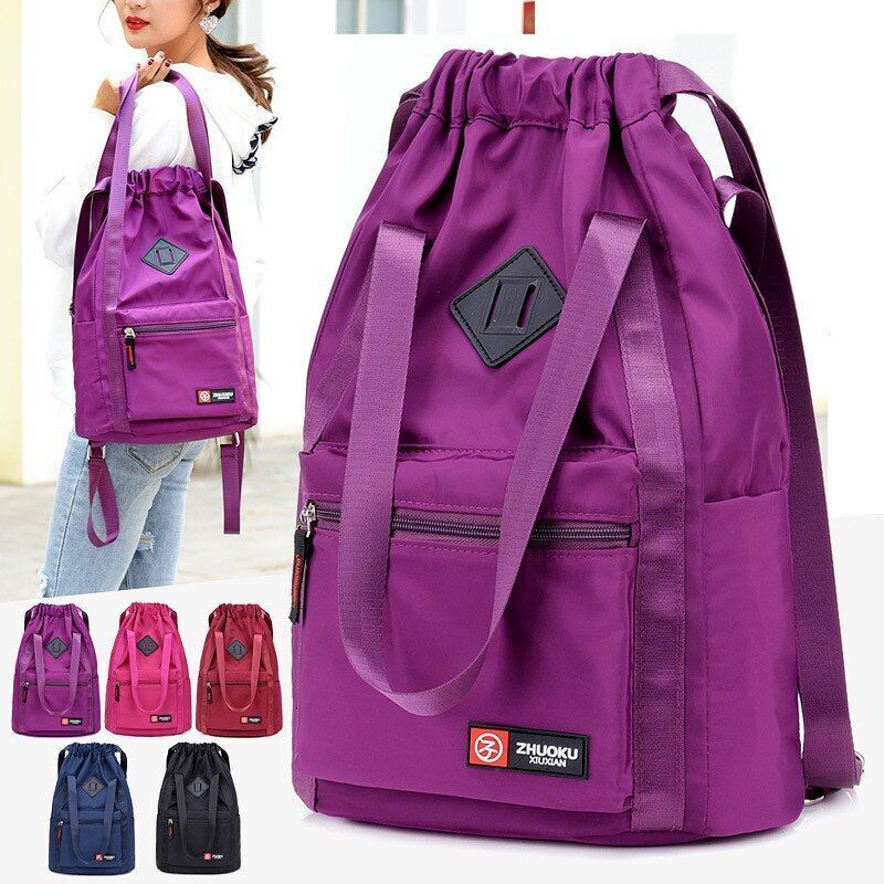 Nylon Backpacks Drawstring Rucksack Multifunction Shoulder Bag Travel Schoolbags