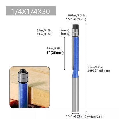 4pcs Router Bit Template Cutter 1/4" Shank Straight Woodwork Wood Flush Trim Set