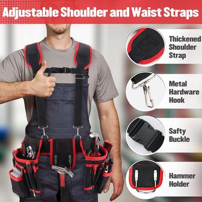 Tool Belt, Professional Tool Belts with Suspenders, Magnetic Tool Pouch for Men,