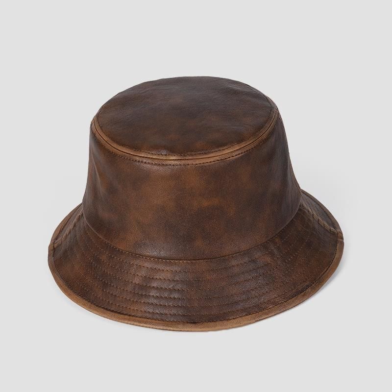 Women Hats Retro Leather Fisherman Men Bucket Fashion Caps Outdoor Flat Sunshade
