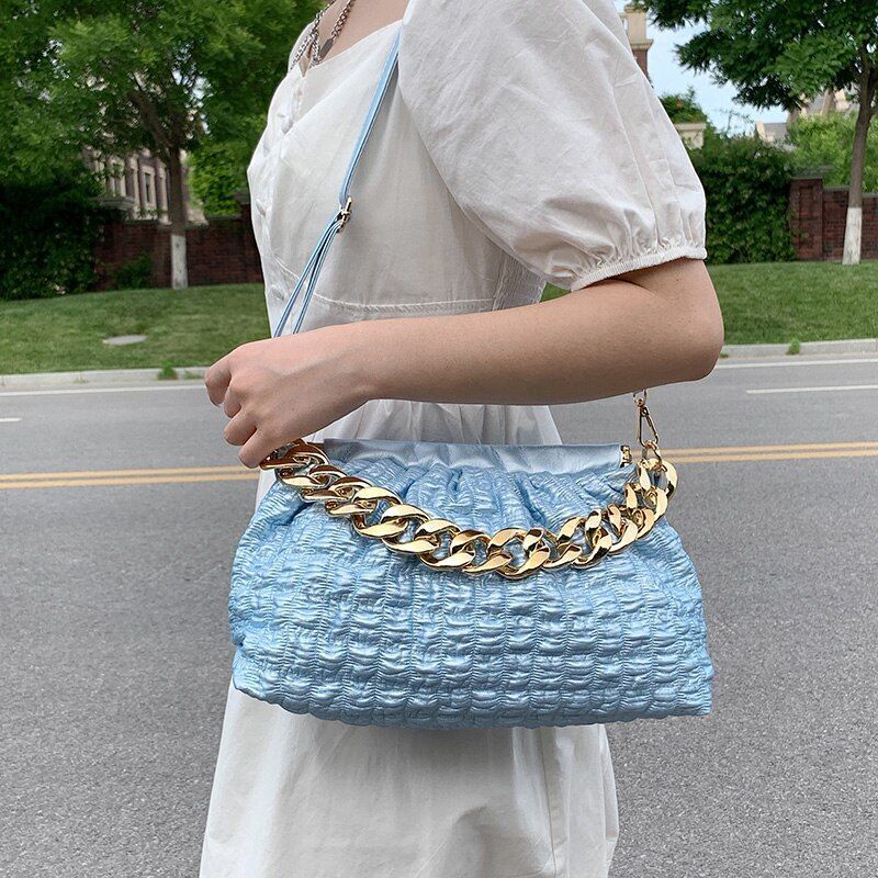 Luxury Acrylic Thick Chain Handbag Purse Shoulder Bag Clip Shell Evening Clutche