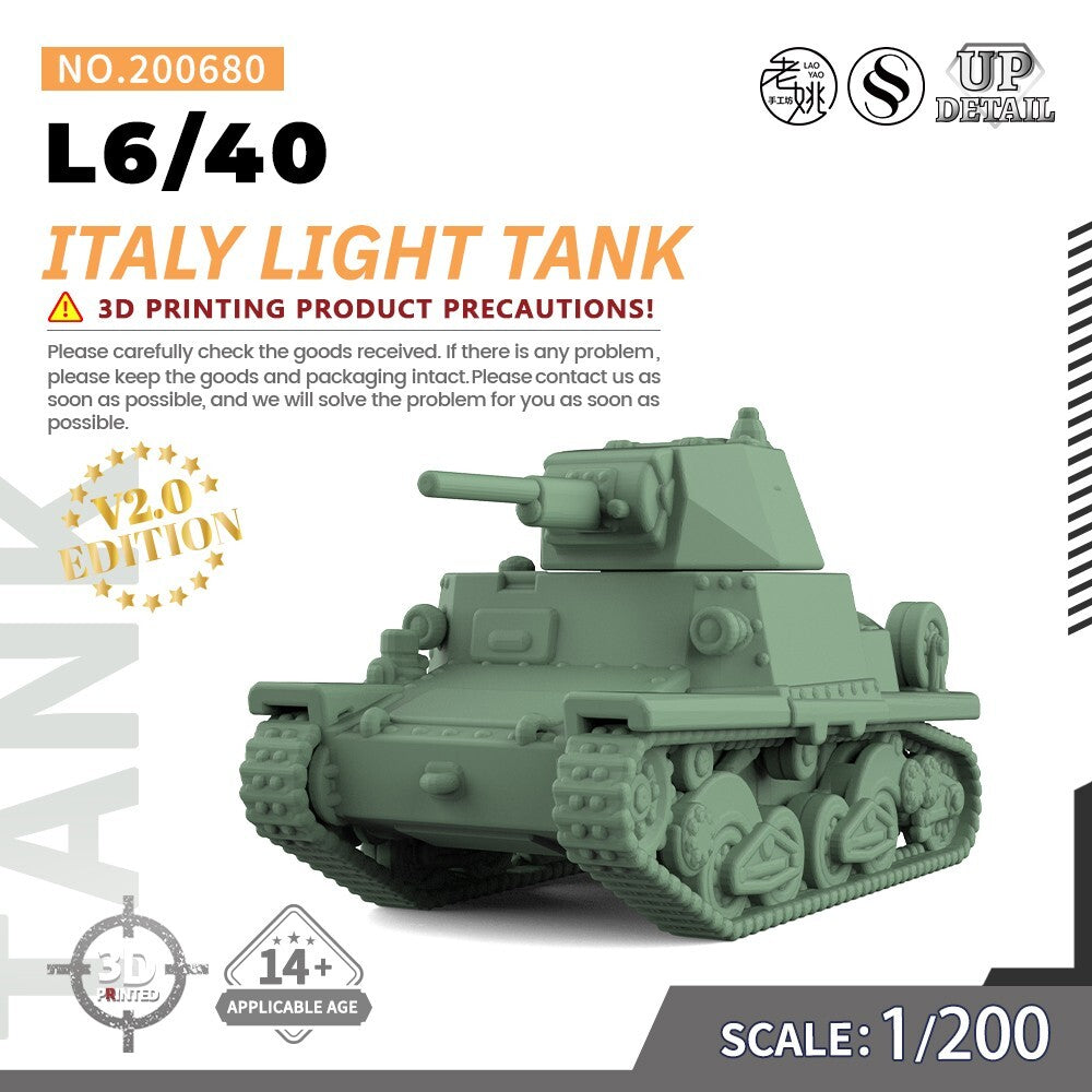 SSMODEL SS200680 1/200 Military Model Kit Italy L6/40 Light Tank
