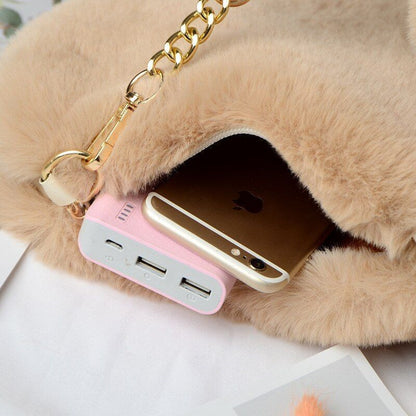 Winter Handbag Cute Plush Heart Shaped Shoulder Bag Cute Clutch Purse Messenger